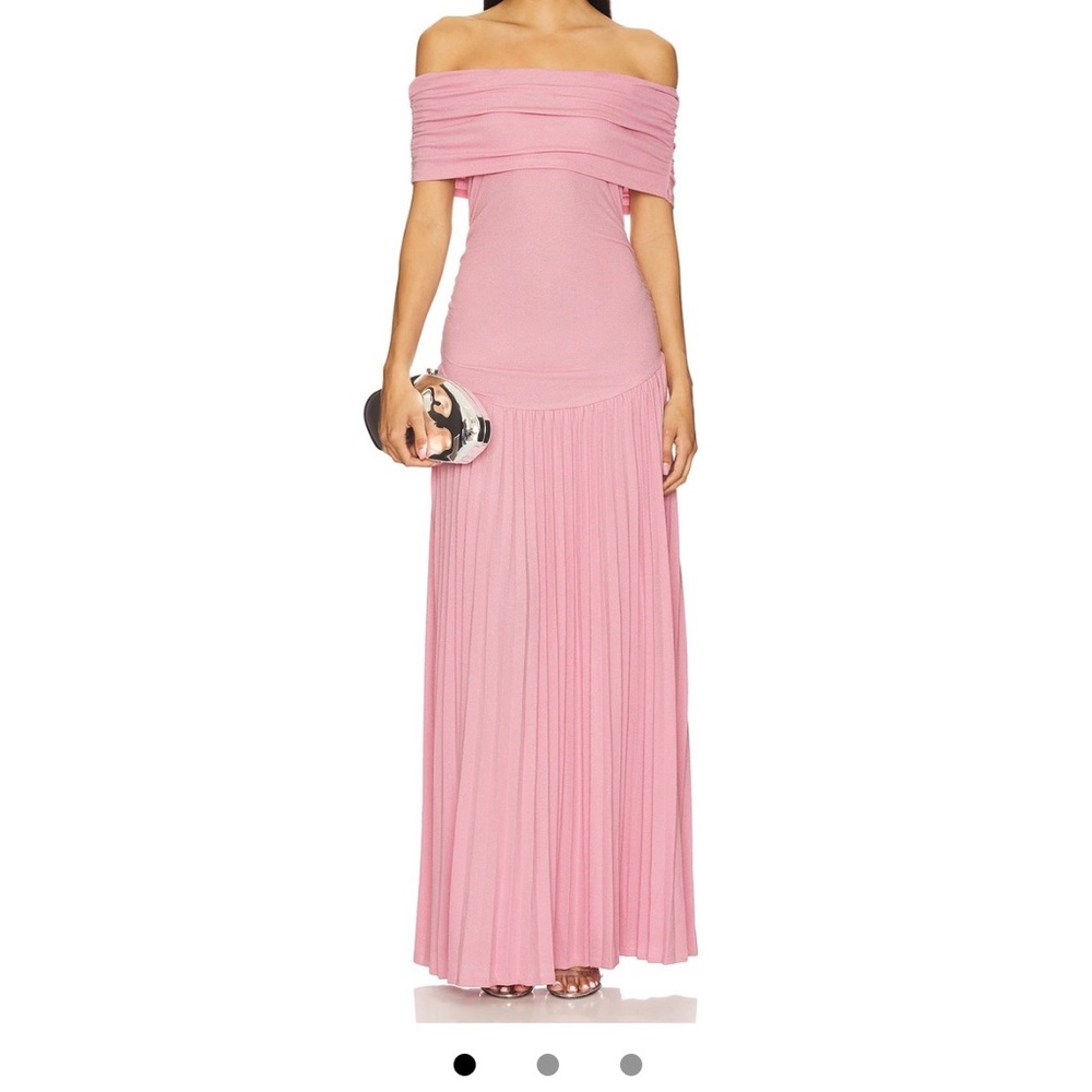 Lioness Blush Pink Off-the-Shoulder Pleated Maxi Dress